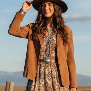 Wilsons Leather L Vintage Bohemian Western Embroidered Whip Stitch Suede Jacket
